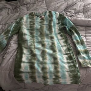 Lands' End Green and Blue Tie-Dye Crew Neck Sweater